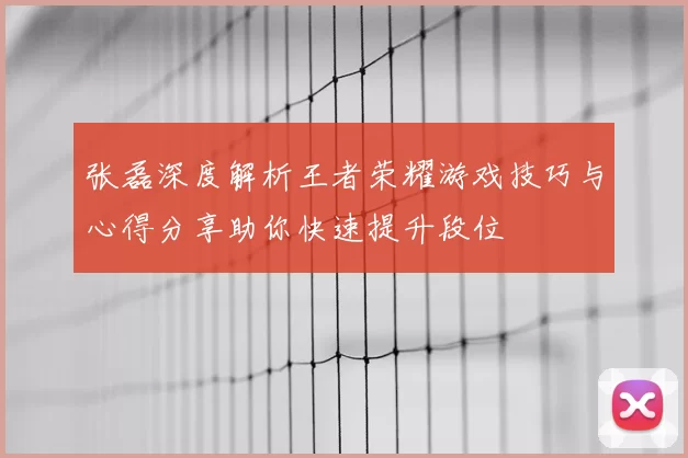 张磊深度解析王者荣耀游戏技巧与心得分享助你快速提升段位