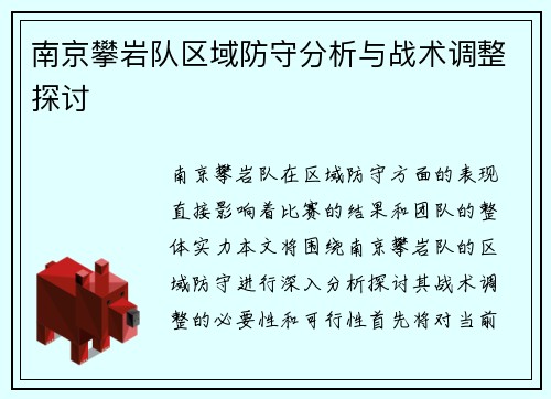 南京攀岩队区域防守分析与战术调整探讨