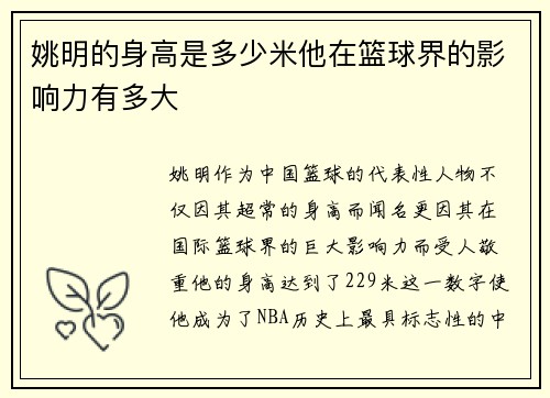 姚明的身高是多少米他在篮球界的影响力有多大